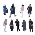 Set of images of women outdoors in winter clothes. 2D image of a person for use as an entourage. Royalty Free Stock Photo