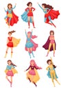 Set of images of women superheroes. Vector illustration on white background.