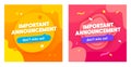 Set of Important Announcement Banners with Abstract Memphis Funky Style Pattern for Social Media Marketing
