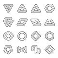 Set of impossible shapes. Web design elements. Optical Illusion. Line design