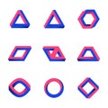 Set of impossible shapes. Web design elements. Optical Illusion. Line design