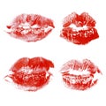 Set imprint kiss red lips isolated on white background Royalty Free Stock Photo
