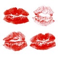 Set imprint kiss red lips isolated on white background Royalty Free Stock Photo