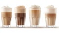 The set includes a bubble milk tea cup with ice and creamy foam, isolated from a transparent background, representing Royalty Free Stock Photo