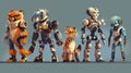 The set includes robot animals which are futuristic technology cyborgs such as the panther, lion, fox, penguin, cheetah Royalty Free Stock Photo