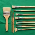 Set includes various sizes and types, such as a wide flat brush Royalty Free Stock Photo