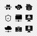 Set Incognito mode, Cloud computing lock, House under protection, Network cloud connection, Laptop and, Lock computer Royalty Free Stock Photo