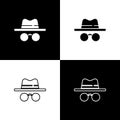 Set Incognito mode icon isolated on black and white background. Vector Royalty Free Stock Photo