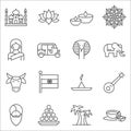 Set of India Symbols line vector icons.