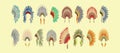 Set of indian headdress feathers cartoon icon design template with various models. vector illustration isolated on blue background