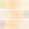 Set Of Indian Henna Elephant Mandala Horizontal Banners With Space For Text