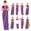 Set of indian young women poses and actions.