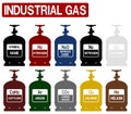 Set of industrial gas icon on transparent background. Color of the icon refer to industrial standard gas cylinder coding