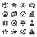 Set of Industrial icons, such as Send box, Foreman, Parcel symbols. Vector Royalty Free Stock Photo