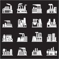 Set of industrial manufactory buildings icons set Royalty Free Stock Photo