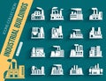 Set of industrial manufactory buildings icons set Royalty Free Stock Photo