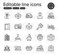 Set of Industrial outline icons. Contains icons as Home, Send box and Packing boxes elements. For website. Vector Royalty Free Stock Photo