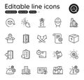 Set of Industrial outline icons. Contains icons as Skyscraper buildings, Inventory cart. Vector