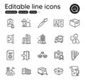 Set of Industrial outline icons. Contains icons as Technical algorithm, Inspect and Lighthouse elements. Vector