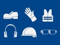 set of industrial PPE icon on blue background Royalty Free Stock Photo
