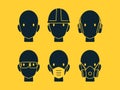 set of industrial PPE icon on yellow background Royalty Free Stock Photo