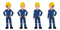 Set of industrial worker with arms akimbo on white background