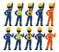 Set of industrial worker raising clench hand on white background Royalty Free Stock Photo