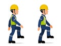 Set of industrial worker is stepping up the stair on white background