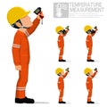 Set of industrial worker using pyrometer for measuring temperature Royalty Free Stock Photo