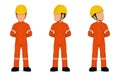 Set of industrial workers in the position of parade rest