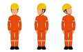 Set of industrial workers in the position of sanding attention