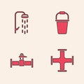 Set Industry metallic pipe, Shower, Bucket and and valve icon. Vector