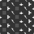 Set Industry pipe and valve, Industry metallic pipe, Wave and Pipe adjustable wrench on seamless pattern. Vector Royalty Free Stock Photo