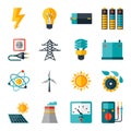 Set of industry power icons in flat design style