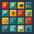 Set of industry power icons in flat design style