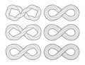 Set of Infinity signs from different types of twisted rods. Vector illustration with editable outlines Royalty Free Stock Photo