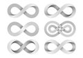 Set of Infinity signs made of different types of torsion and intersection.