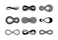 Set of Infinity Symbols. Black Contours of Different Shapes, Thickness and Style Isolated on White Background Royalty Free Stock Photo