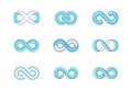 Set Infinity Symbols. Contoured Eight Signs of Different Shapes, Thickness and Simple Style Loops Isolated