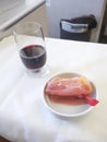 Set inflight meal on a tray, on a white table