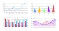 Set of infographic charts, graphs, plots. Bubble, Pyramid, Bar chart. Statistical data visualization. Vector infographics charts t