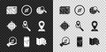 Set Infographic of city map navigation, Compass, Magnifying glass with globe, City, Folded push pin, World compass and