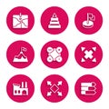 Set Infographic element, Many ways directional arrow, Pie chart infographic, Factory, Mountains with flag, Flag and