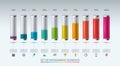 Set of infographic elements for graph, chart or diagram in the form of glass flasks filled with colored liquid. Royalty Free Stock Photo
