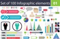 Set of 100 infographic elements, icon pack, charts, graphics, coloured, percentage, economy, statistics, ready to use, illu Royalty Free Stock Photo