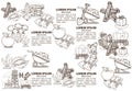 Set of infographics on farming. Agriculture outline drawing for coloring