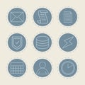 A set of infographics icons. 9 elements. Blue round pictures wit