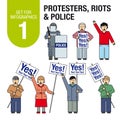 Set for infographics # 1: Protesters, riots, police. Royalty Free Stock Photo