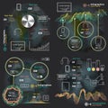 Set infographics with sound waves on a dark background