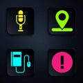 Set Information, Microphone, Electronic book with mouse and Location. Black square button. Vector